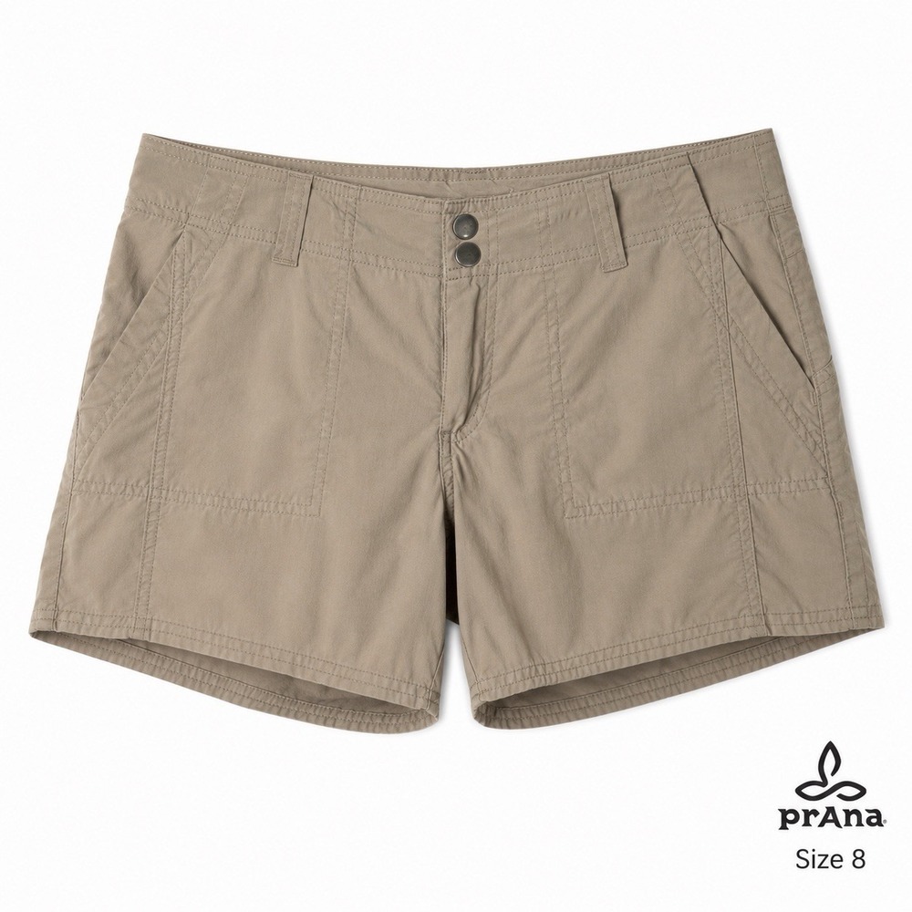 prAna Kalinda Shorts Women's Size 8 Khaki Hiking Outdoor Stretch Utility 4.5"